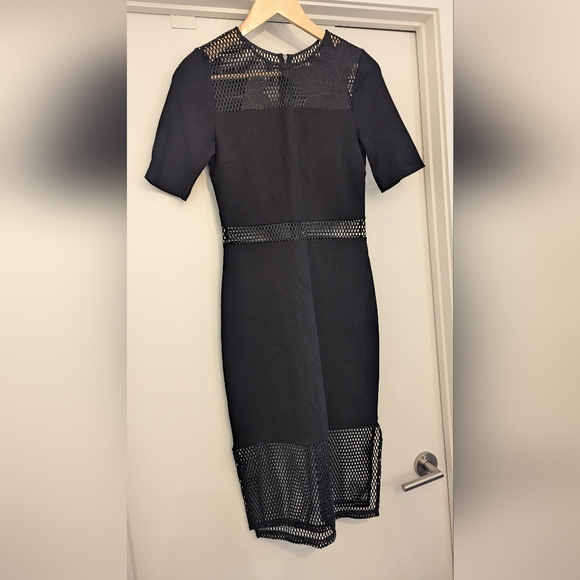 French Connection Floral Cage Lace Inset Midi Dress Black - Picture 5 of 8